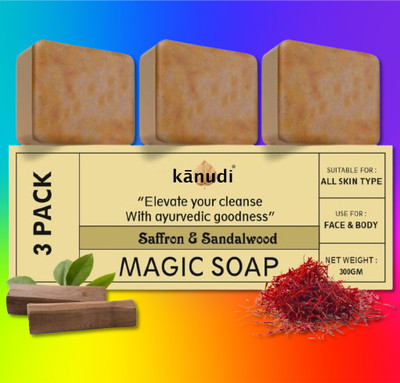 KaNuDi Magic Soap with Saffron for Glowing and Refreshing Skin Pack of 3(3 x 100 g)