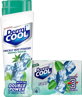 Dermi Cool Cooling Combo Pack: 125g Each Soap (5 Bars) + Menthol Prickly Heat Powder 400 GM(2 Items in the set)