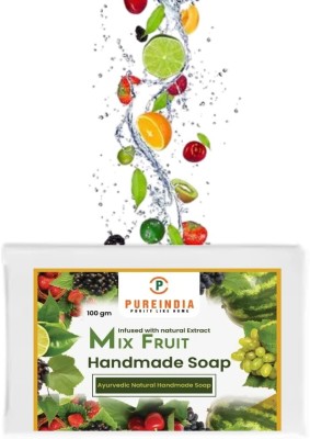pureindia Handmade Mix Fruit Bathing Bar | Fruit Essential Oil | Refreshing Astringent(3 x 100 g)