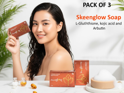 SkeenGlow L-Glutathione Kojic Acid Soap Combat Sun Damage & Promote Healthy Skin Radiance(3 x 75 g)