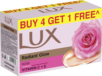 LUX Soft Glow Buy 4 Get 1 Free Offer Rose & Vitamin E Bathing Soap For Glowing Skin Beauty Soaps(5 x 150 g)