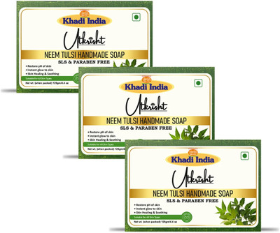 Utkrisht Khadi Neem Tulsi Handmade Bathing Soap - Refreshing Herbal Soap(3 x 125 g)