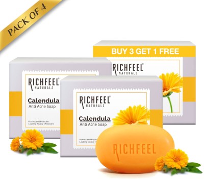 RICHFEEL Calendula Anti-Acne Soap|For Acne & Blemishes|75g x 4 combo (B3G1)-Pack of 4(16 x 37.5 g)