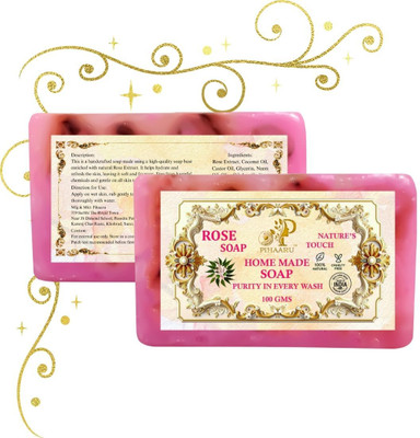 Pihaaru Pack of 2 ,Floral Fresh Rose Soap – Herbal Skin Care (200gm)/(2 x 100 g)