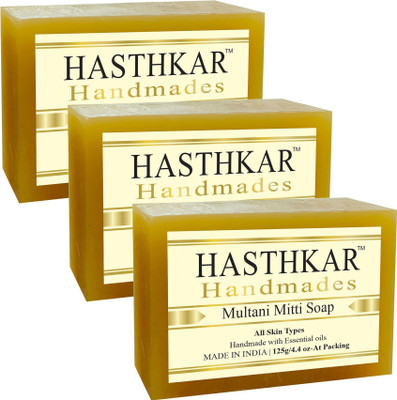 HASTHKAR Handmades Glycerine Multani Mitti Soap-125gm pack of 3(3 x 125 g)