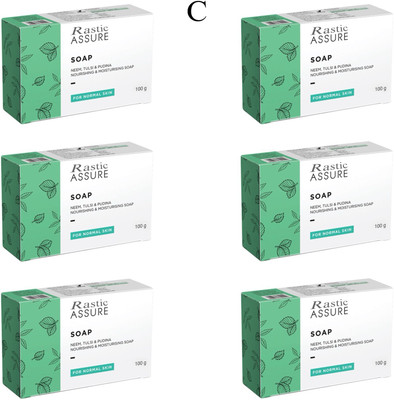Rastic Assure Neem, Tulsi & Pudina Soap Pack of 6 Lid-21(6 x 100 g)