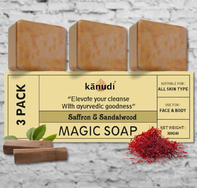 KaNuDi Magic Soap with Saffron for Refreshing Skin Pack of 3(3 x 100 g)
