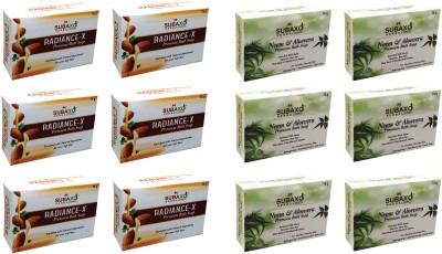 Subaxo Herbal Radiance-X Soap & Neem Aloevera Soap 12 Pc Each 75 G(12 x 75 g)