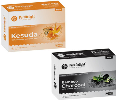 pureDelight Natural Handmade Kesudo + Activated Charcoal Natural Soap | Deeply cleanses(2 x 0.1 g)