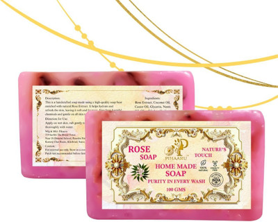 Pihaaru Pack of 2 ,Luxury Bathing Soap with Rose Essence – Handmade Care (200gm)/(2 x 100 g)