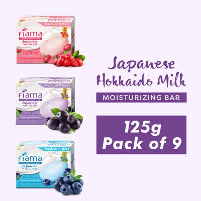 FIAMA Moisturising Soap Bars, Japanese Hokkaido Milk & Berries, 125gX9, Nourished Skin(9 x 125 g)
