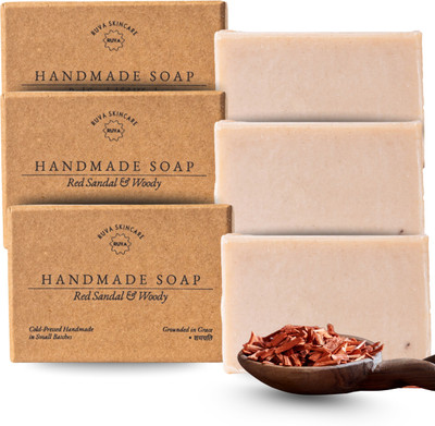 Ruva Handmade Red Sandalwood Soap | Ritual Glow, Even Skin, Velvety Lather(3 x 100 g)