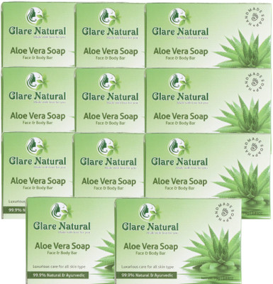 glarenatural Aloe Vera Glycerin Soap Herbal Moisturizing & Refreshing Skincare Bar(11 x 75 g)