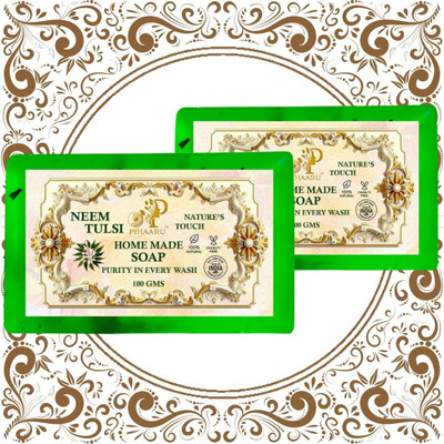Pihaaru Pack of 2 ,Neem Tulsi Daily Detox Soap – Ayurvedic Bath Bar (200g),,(2 x 100 g)