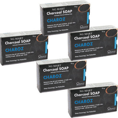 NG MART CHAROZ CHARCOAL SOAP FOR DEEP SKIN CLEANSING & SMOOTH PACK OF - 5(5 x 75 g)
