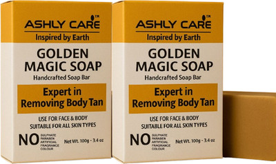 ashly care Handcarfted Golden Magic Soap Sandal Wood & Saffron for DeTan and Glowing Skin(2 x 100 g)