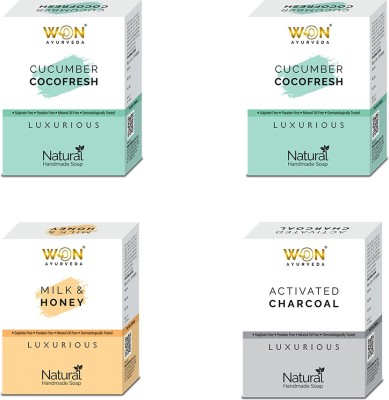 won ayurveda Charcoal, Milk & Honey & Cucumber & CocoFresh Soap - (Pack Of 4)(4 x 100 g)