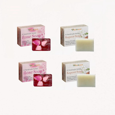 HERBASSURE Herbal Rose and Kapoor Soap Set 4 Pieces(4 x 100 g)