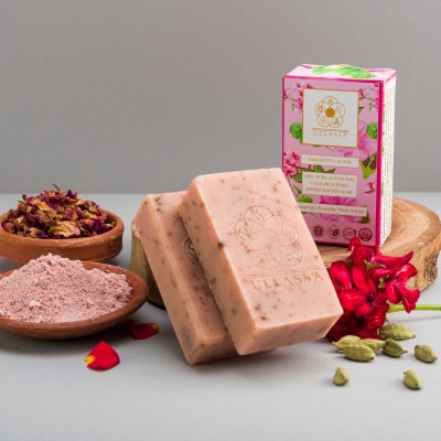 ULLASSA Aromatherapy Soap | Rose Geranium Cardamom | De Tan Moisturizing Bath Bar(2 x 101 g)