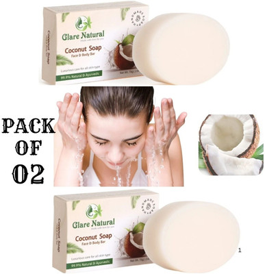 glarenatural Coconut Glycerin Soap Deep Nourishment & Hydration for Silky Soft Skincare Bar(2 x 75 g)