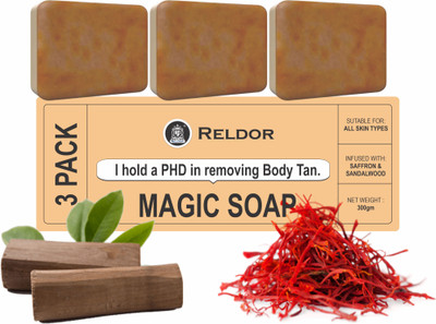 RELDOR Magic Soap Sandal Wood And Saffron for DeTan and Glowing Brightening Skin(3 x 100 g)