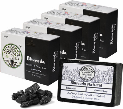 bhuveda natural soap bar charcoal soap(4 x 100 g)