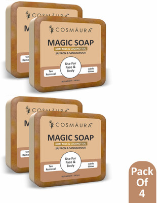 cosmaura Sandalwood & Saffron Magic Soaps|Skin Brightening Soap(4 x 100 g)