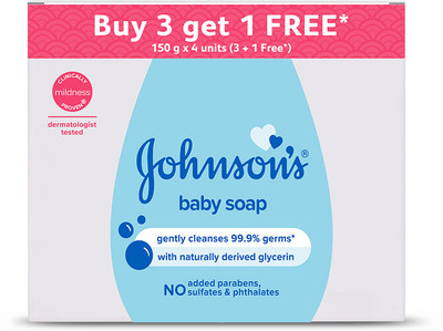 JOHNSON'S Baby Soap (with New Easy Grip Shape) (Buy 3 Get 1 Free)(4 x 150 g)