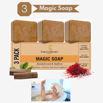 GreenAroma Essential Ghar Magic Soap Sandalwood Soap for Detan Soft, Moisturized Skin(3 x 100 g)