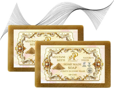 Pihaaru Pack of 2 Herbal Multani Mitti Soap – Deep Cleanse & Detox(200g)<(2 x 100 g)