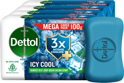 Dettol Icy Cool Bathing Soap Bar with 3x intense cooling(4 x 100 g)