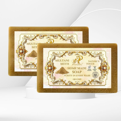 Pihaaru Pack of 2 Handmade Multani Mitti Bath Soap – Pure & Cruelty-Free(200g)[(2 x 100 g)