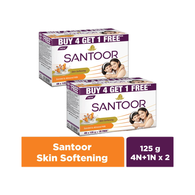Santoor Skin Softening Sandal & Almond Milk Bathing Soap For Soft & Youthful Skin(10 x 125 g)
