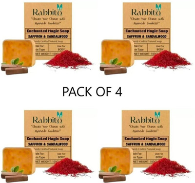 RABBITO Enhanted Magic Soap SandalWood & Saffron For Glowing & Refreshing Skin (4 pack)(4 x 100 g)