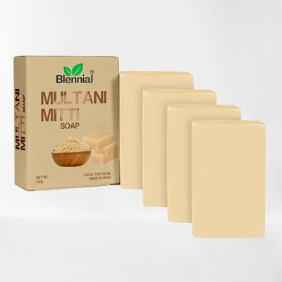 Blennial Multani Mitti Herbal Soap 4 x 100g | Deep Cleansing & Skin Brightening Bath Bar(4 x 100 g)