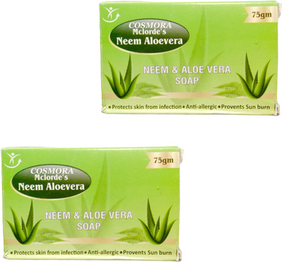 COSMORA MCLORDES NEEM & ALOEVERA SOAP FOR PURIFYING & RENEWAL FRESH SKIN PACK OF - 2(2 x 75 g)