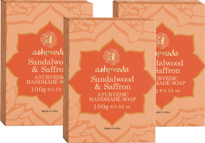 ashpveda Sandalwood & Saffron Bathing Soap Bar | Ayurvedic Handmade Natural Scented Soap(3 x 100 g)