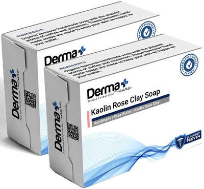 Derma Handmade Kaolin Rose Clay Soap Bar | Shea Butter | Organic | No Synthetic Colour(2 x 100 g)