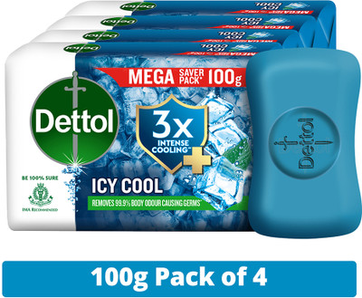Dettol Icy Cool Bathing Soap Bar with 3x intense cooling(4 x 100 g)