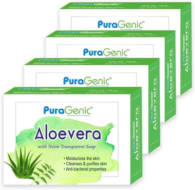 Puragenic Aloevera with Neem Transparent Soap - Pack of 4(4 x 75 g)