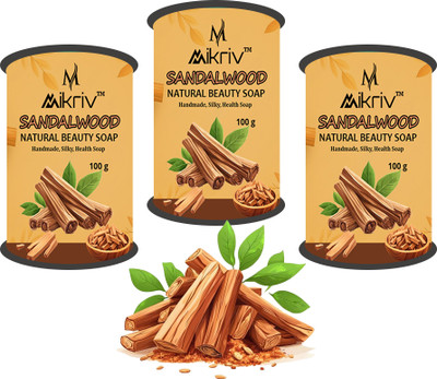 MIKRIV Pure Natural Sandalwood Soap Luxurious, Soothing & Moisturizing for Healthy Skin(3 x 100 g)