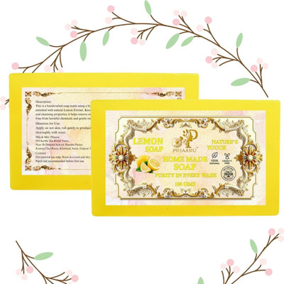 Pihaaru Pack of 2 ,Lemon Burst Bath Bar – Herbal & Homemade Skincare (200g),(2 x 100 g)