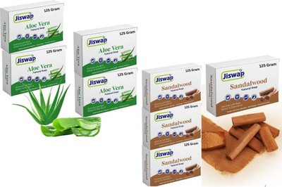 Jiswap Handmade Soap Reduces Tanning & Improves Skin Texture 125Gram Aloevera+Sandal(8 x 125 g)