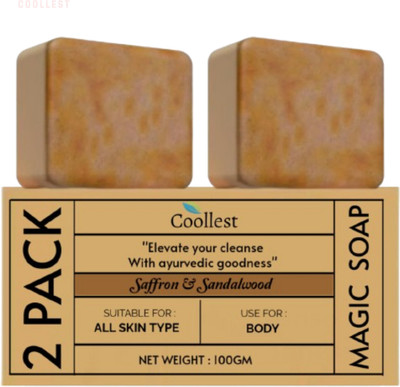 coollest Magic Soap Sandal Wood And Saffron for DeTan and Glowing Brightening Skin.(2 x 100 g)
