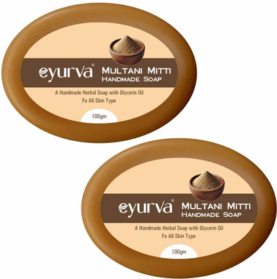 eyurva 2 pcs multani mitti soap with sandalwood and saffron glowing & refreshing skin(2 x 100 g)