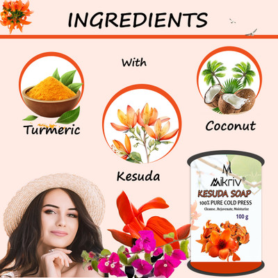 MIKRIV Natural Kesuda Bathing Soap Bar – Herbal Brightening & Refreshing Skin Cleanser(4 x 100 g)