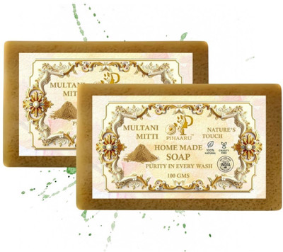 Pihaaru Pack of 2 Natural Mud Soap – For Glowing & Oil-Free Skin(200g);(2 x 100 g)