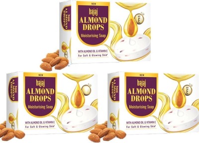 BAJAJ Almond Oil And Vitamin-E Soap | 125 x 3 piece Saoap Moisturising soap(3 x 125 g)