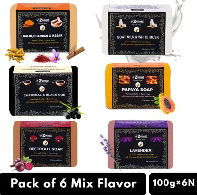 ZOOMZ Handmade Natural Soap Combo of 6 – Mixed Flavors(6 x 100 g)