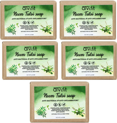 ATVI.FIT Neem tulsi soap Pack of 5 Anti-bacterial & Anti-inflammatory soap enriched(5 x 100 g)